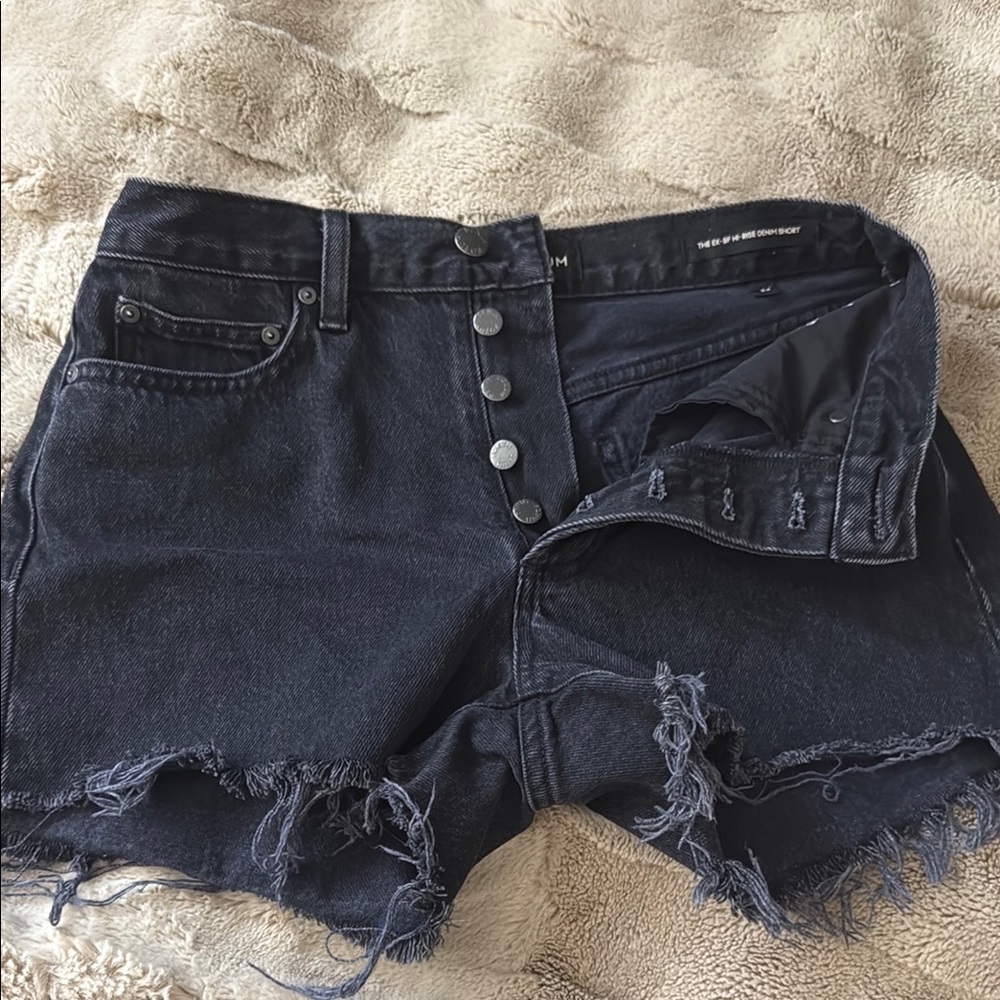 Denim Forum Black Jean Shorts Distressed Cut-Offs